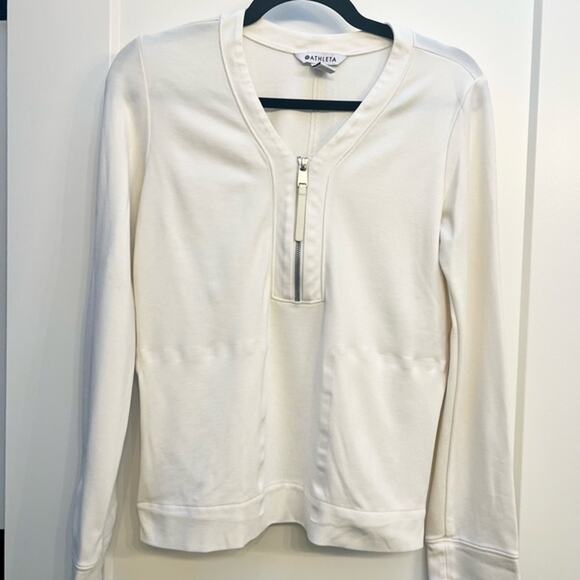 Athleta Eastbound Half Zip Sweatshirt XS Women's White Zip-Up Top - Picture 12 of 13